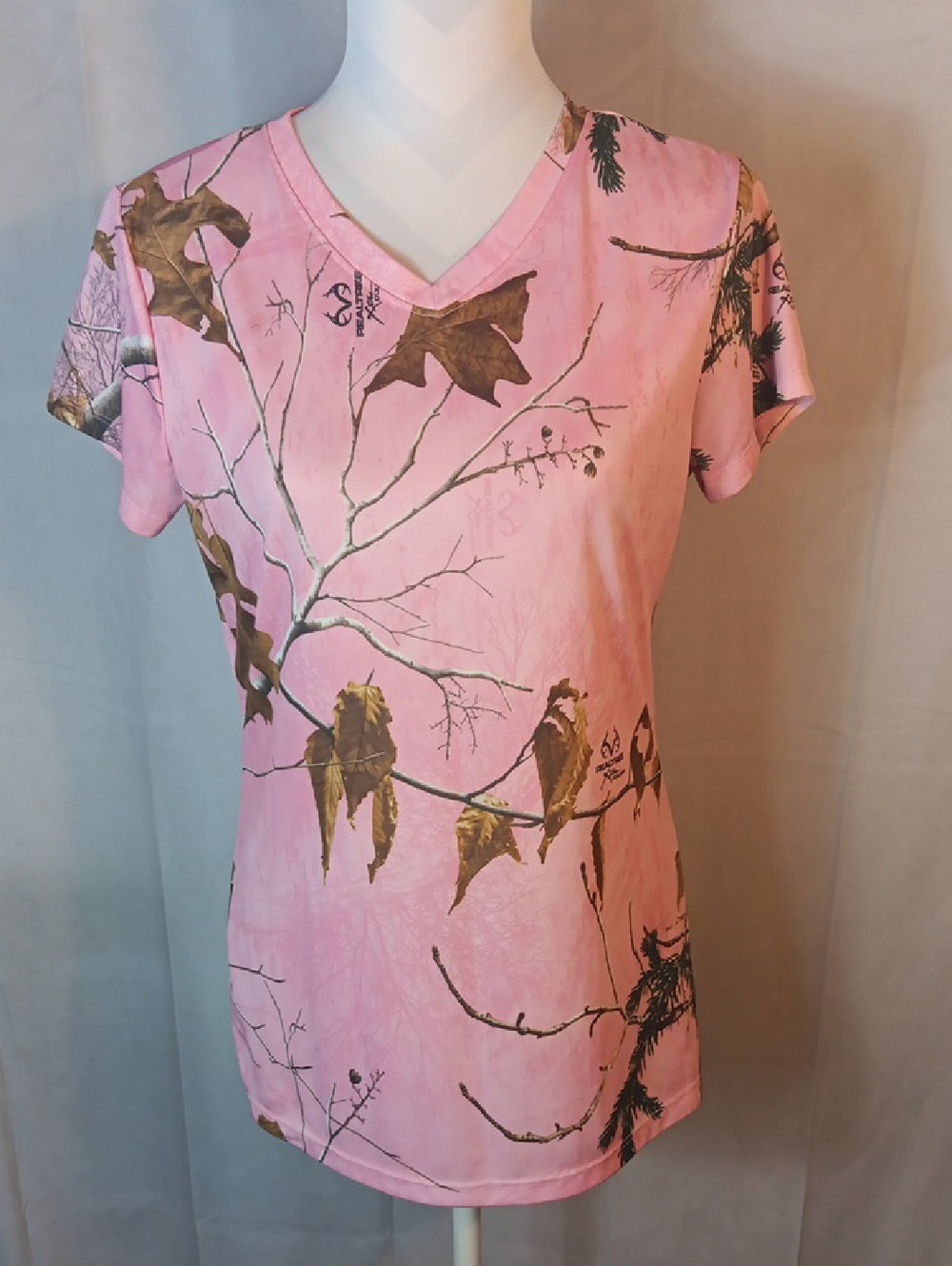 Realtree Pink Camouflage V-Neck Short Sleeve Tee